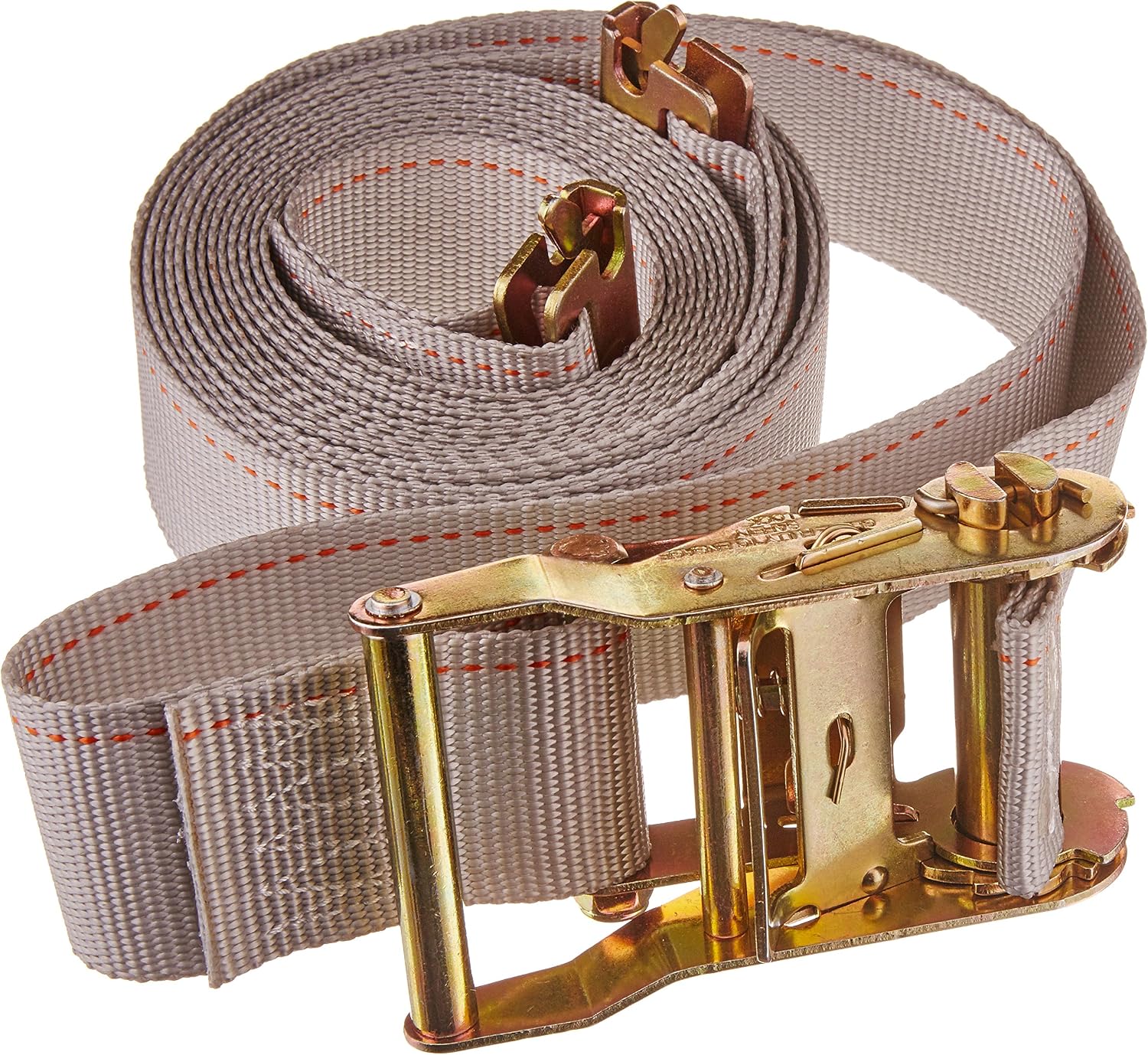 2" x 16' Durable Ratcheting Strap Cargo TieDown for E Track, Heavy Duty Grey Polyester Tie-Down Ratchet Strap, ETrack Spring Fittings, Tie Down Motorcycles, Trailer Loads, by DC Cargo Mall