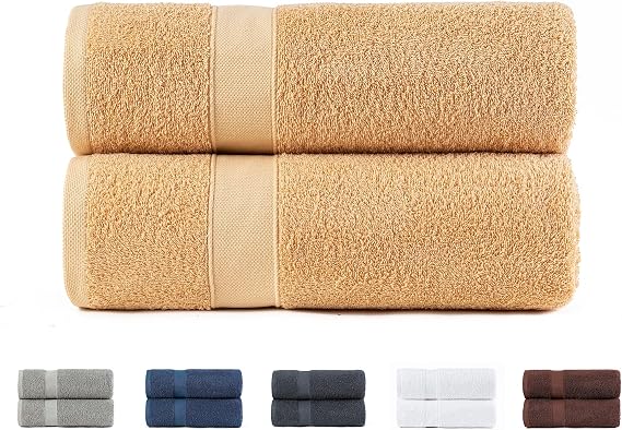 Todocama Set of 2 Large Bath Towels, 100% Cotton 550 GSM Extra Soft, Highly Absorbent and Quick Drying, 100 x 150 cm, Beige