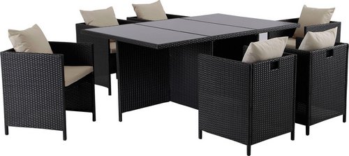 Argos Home Cube 6 Seater Rattan Effect Patio Set - Black